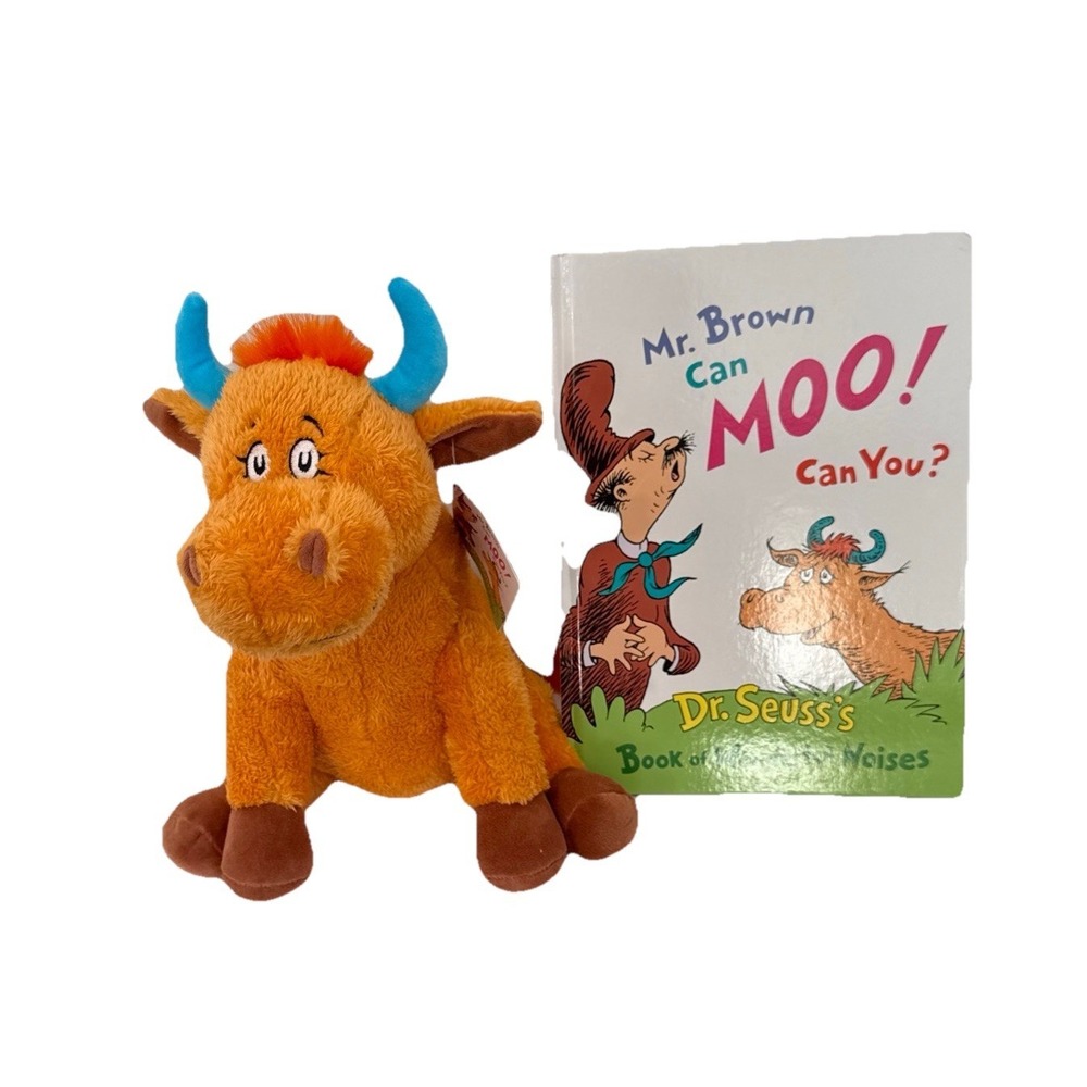 Kohl's Cares Dr Seuss Mr. Brown Can Moo Can You Orange Cow Plush 14" & Book NWT - Picture 2 of 4